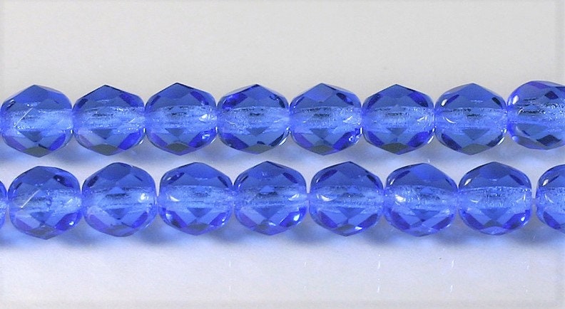 6mm Sapphire Czech Firepolish Faceted Glass Beads (25)