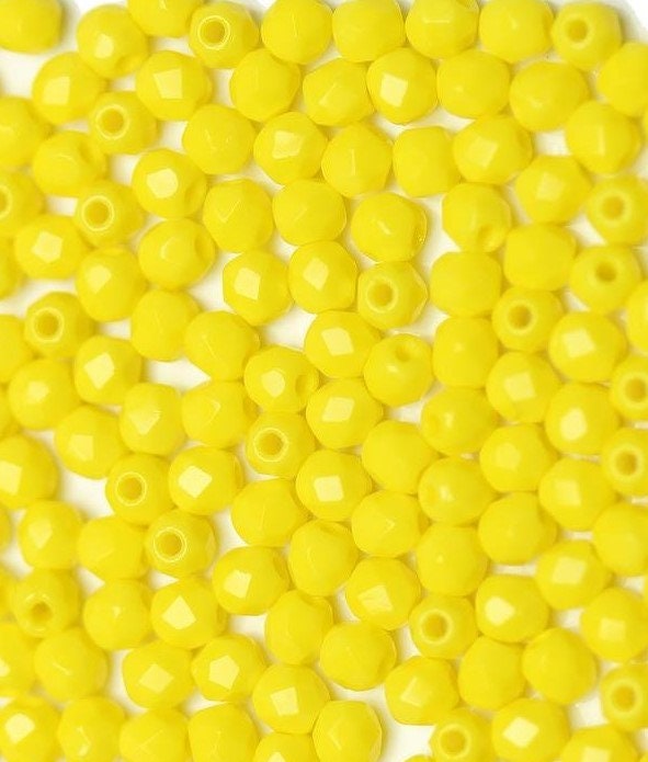 3mm Bright Opaque Yellow Czech Firepolish Faceted Glass Beads (50)