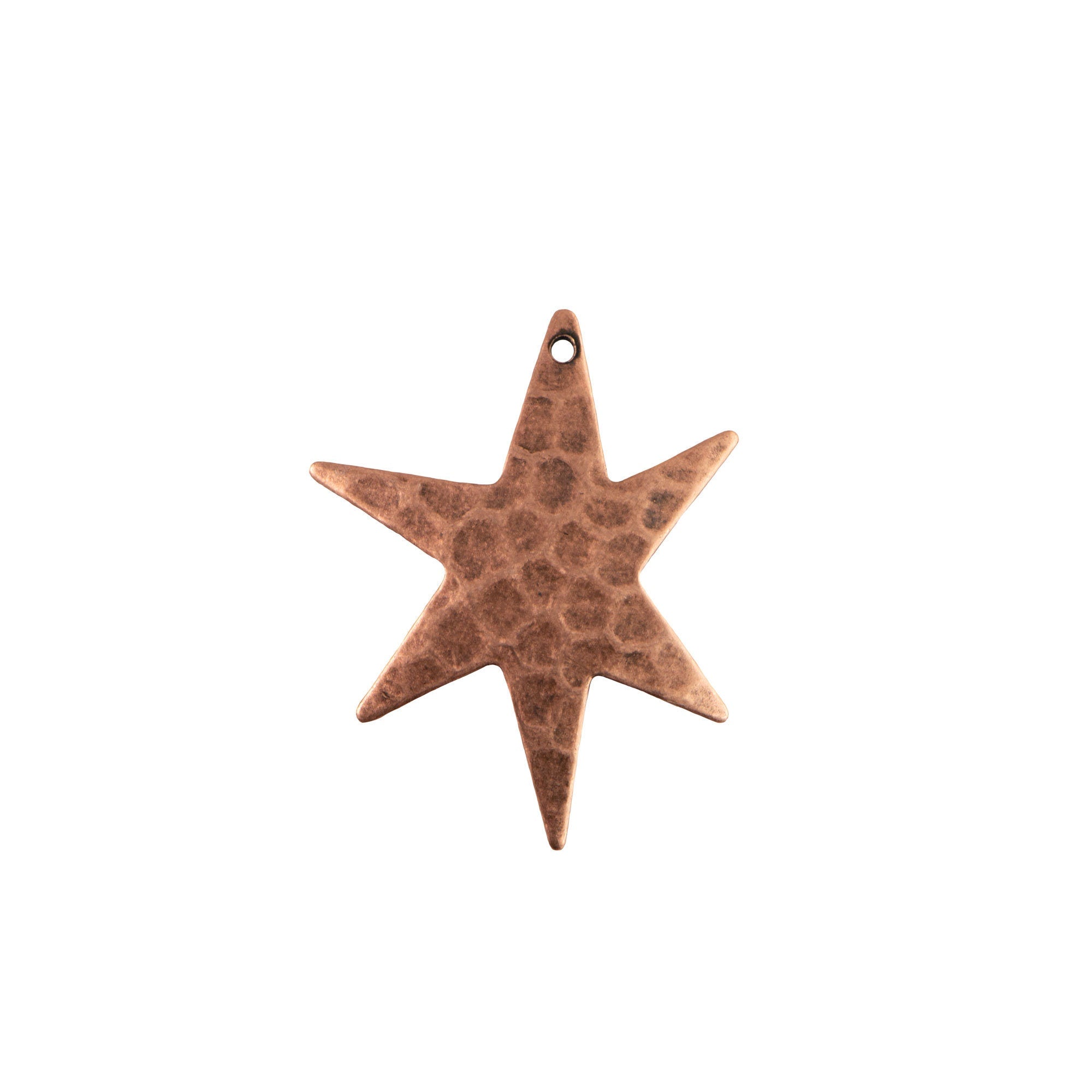 Copper Ox 1 Hole Hammered Star Pendant Drops (4)
