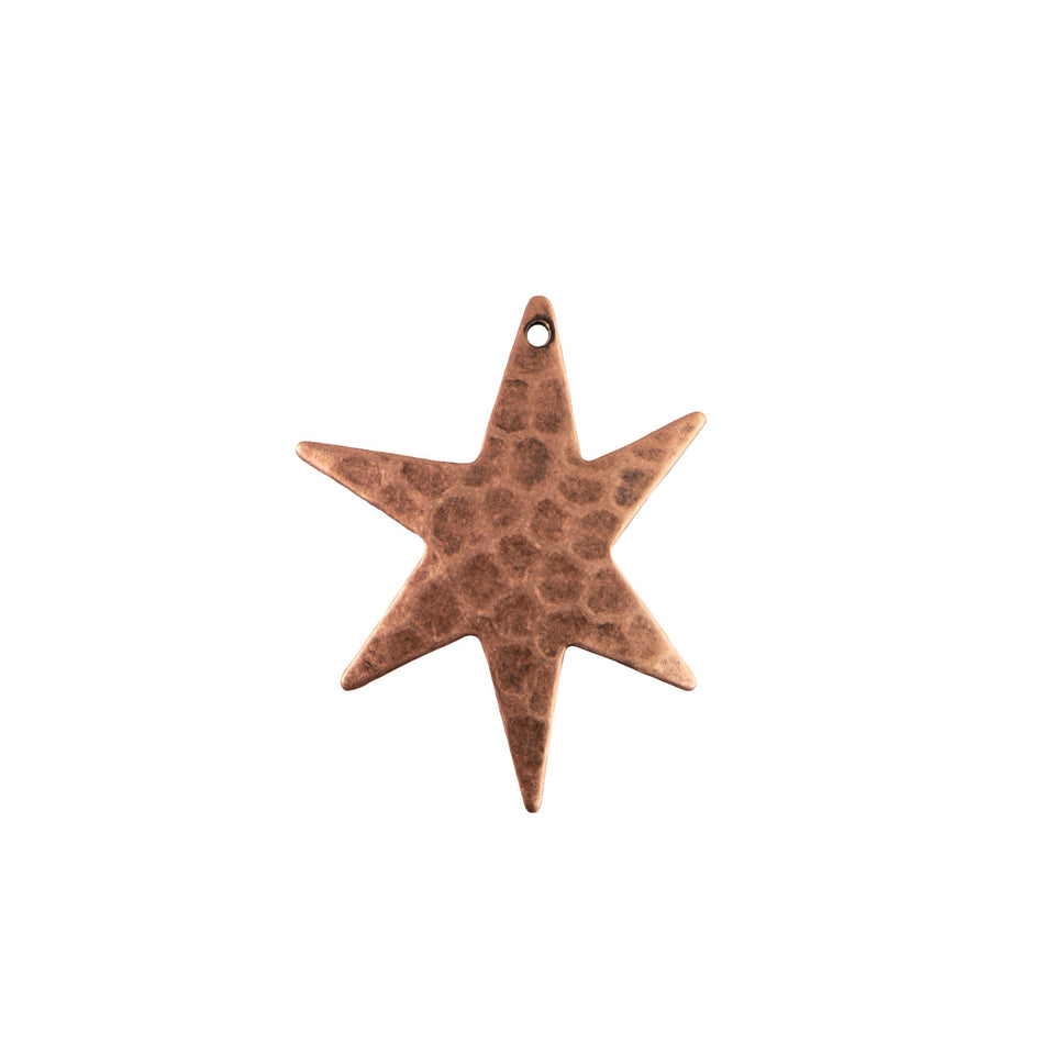 Copper Ox 1 Hole Hammered Star Pendant Drops (4)