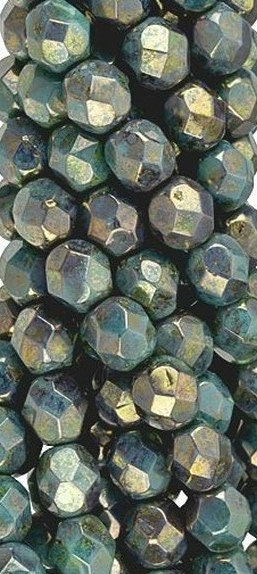 6mm Turquoise Bronze Czech Firepolish Faceted Glass Beads (25)