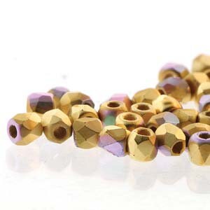 2mm Brushed Gold Plate AB True 2 Czech Faceted Fire Polished Glass Beads (2g)