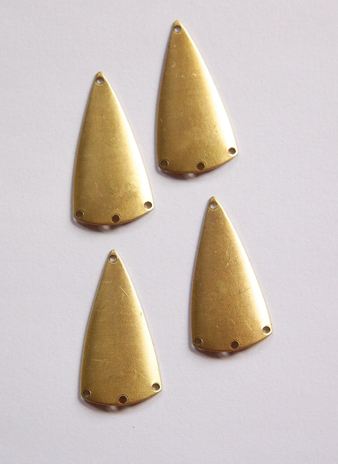 4 Hole Raw Brass Dapped Triangle Connector Pendants (4) mtl363B