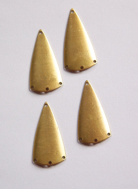 4 Hole Raw Brass Dapped Triangle Connector Pendants (4) mtl363B