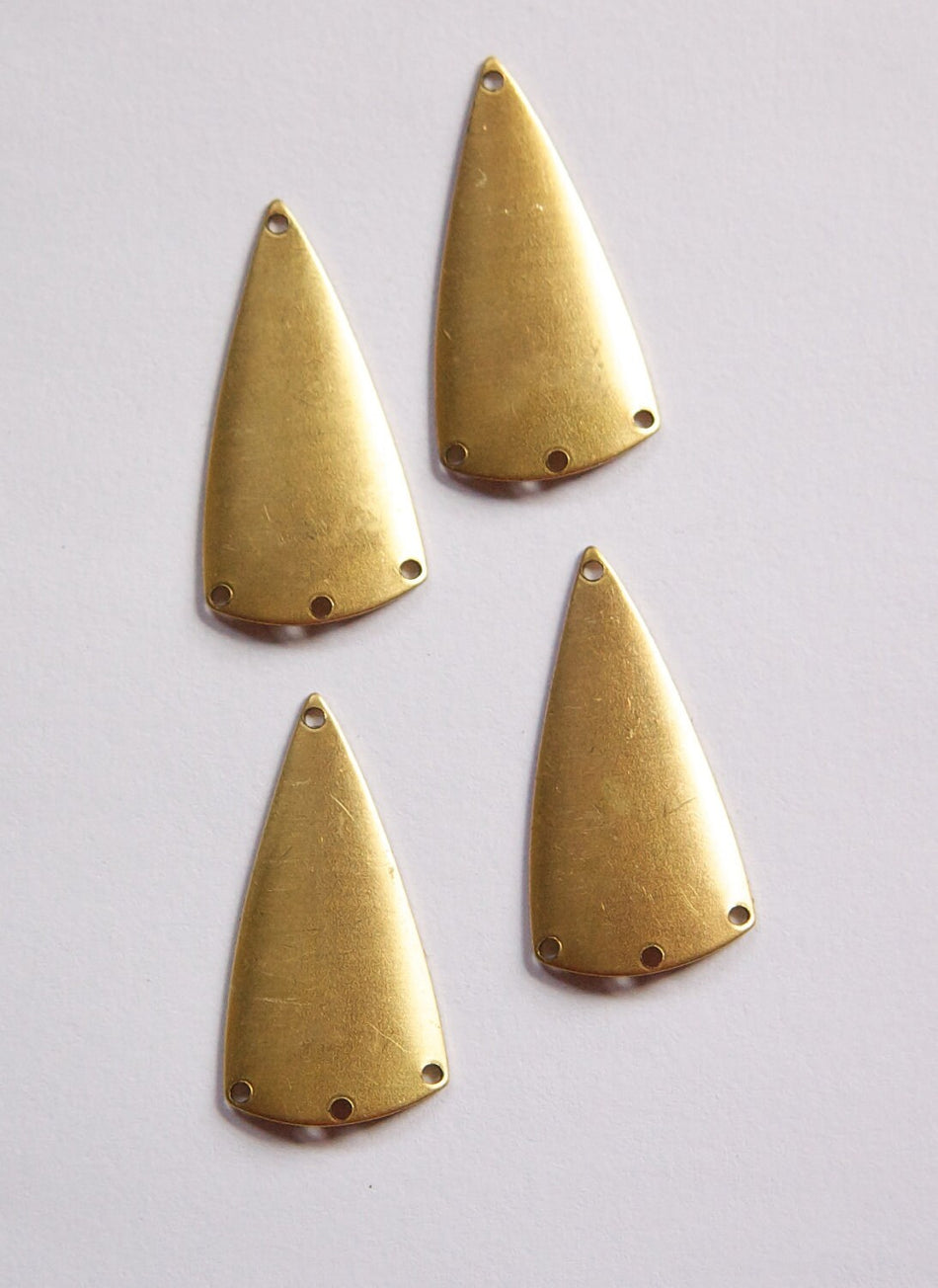 4 Hole Raw Brass Dapped Triangle Connector Pendants (4) mtl363B