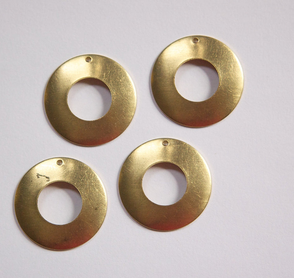 1 Hole Raw Brass Dapped Open Circle Pendant Drop mtl102A