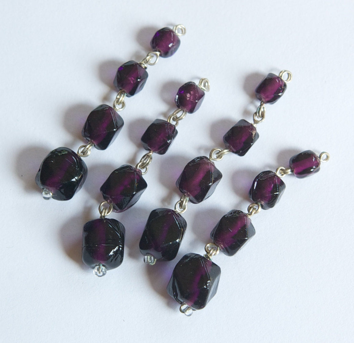 Vintage Faceted Purple Glass Drops Silver Tone Links drp107A