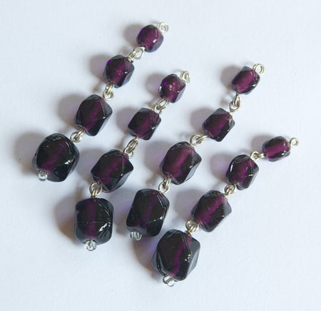 Vintage Faceted Purple Glass Drops Silver Tone Links drp107A