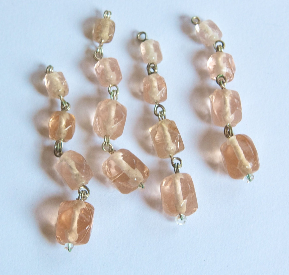 Vintage Faceted Peach Glass Drops Silver Tone Links drp107B