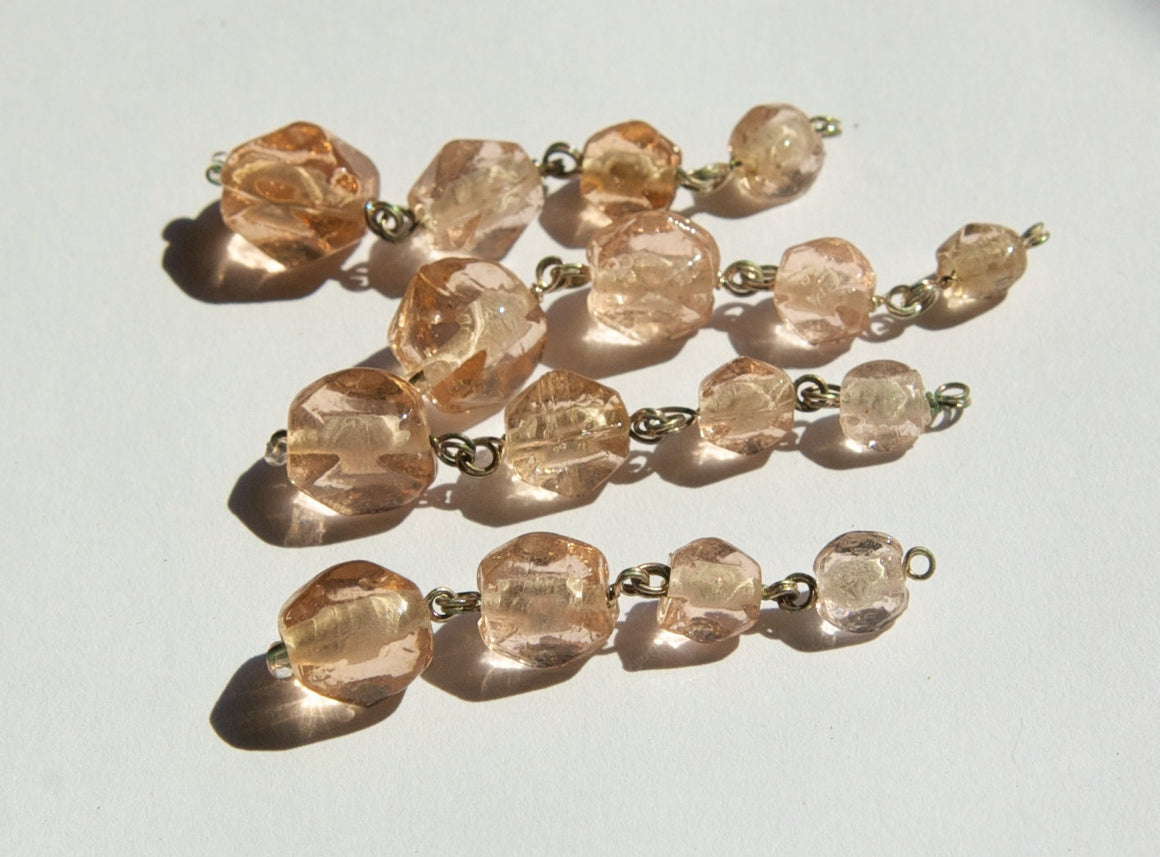 Vintage Faceted Peach Glass Drops Silver Tone Links drp107B