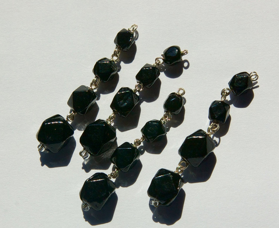 Vintage Faceted Jet Black Glass Drops Silver Tone Links drp107C