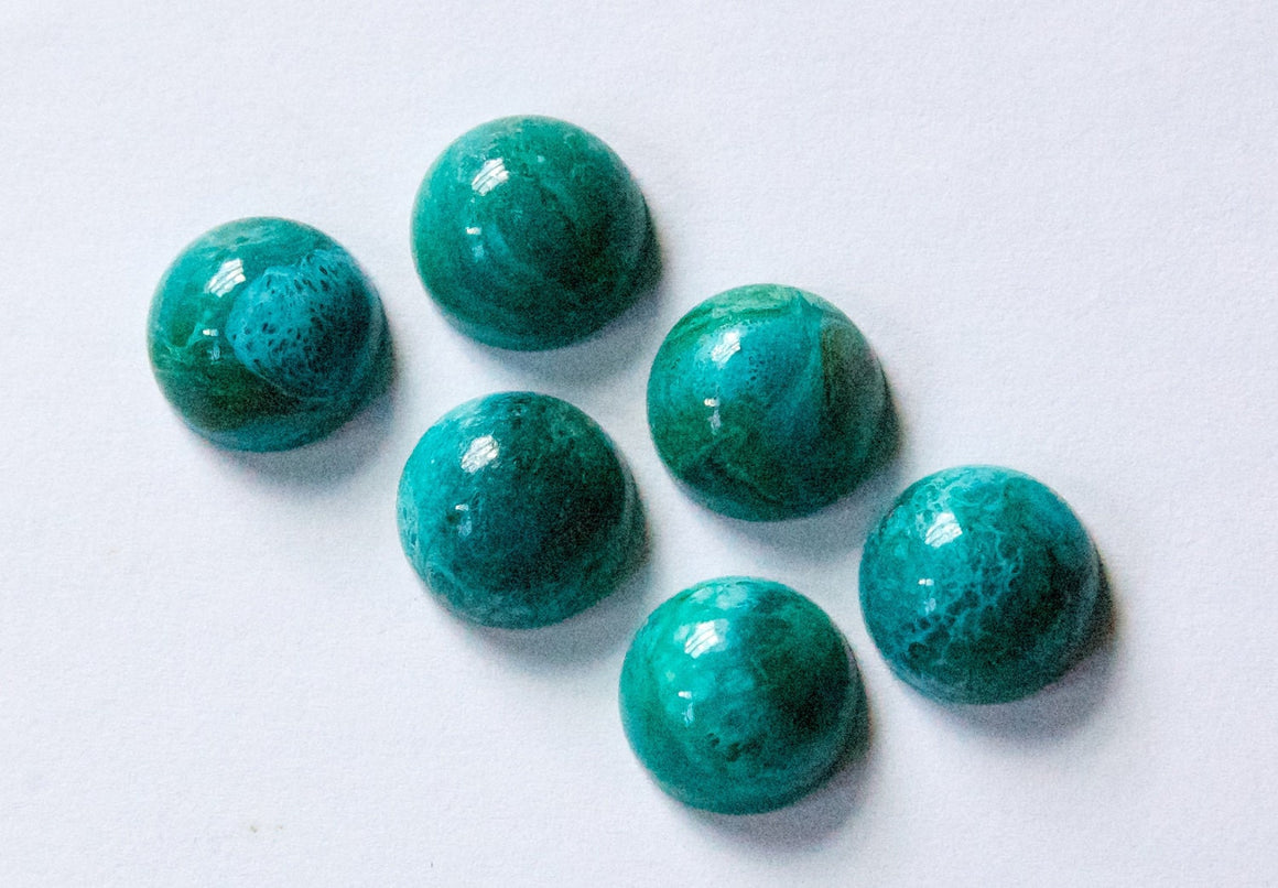 Vintage Italian Blue Lucite Marbled Cabochons 14mm (6) cab455