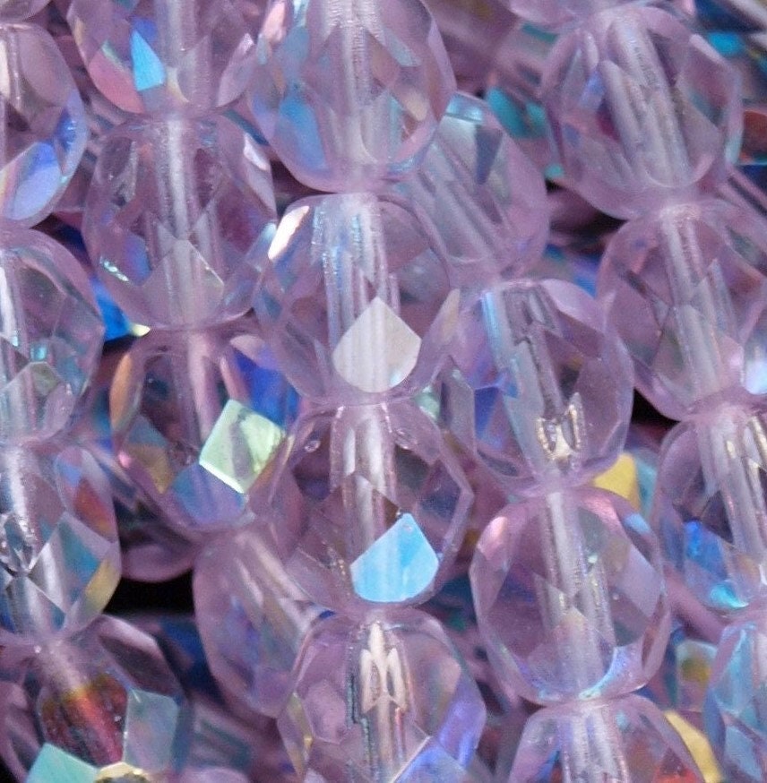 6mm AB Alexandrite Firepolish Czech Faceted Glass Beads (25)