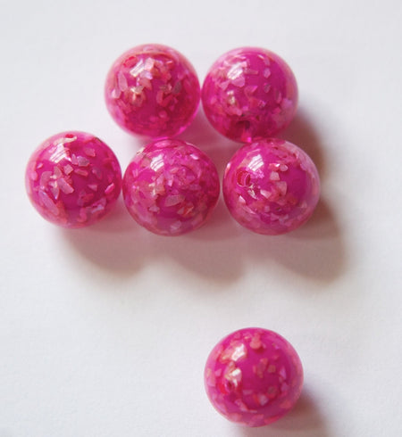 Vintage Lucite Pink Beads with MOP Glitter Inclusions 12mm (6) bds832J