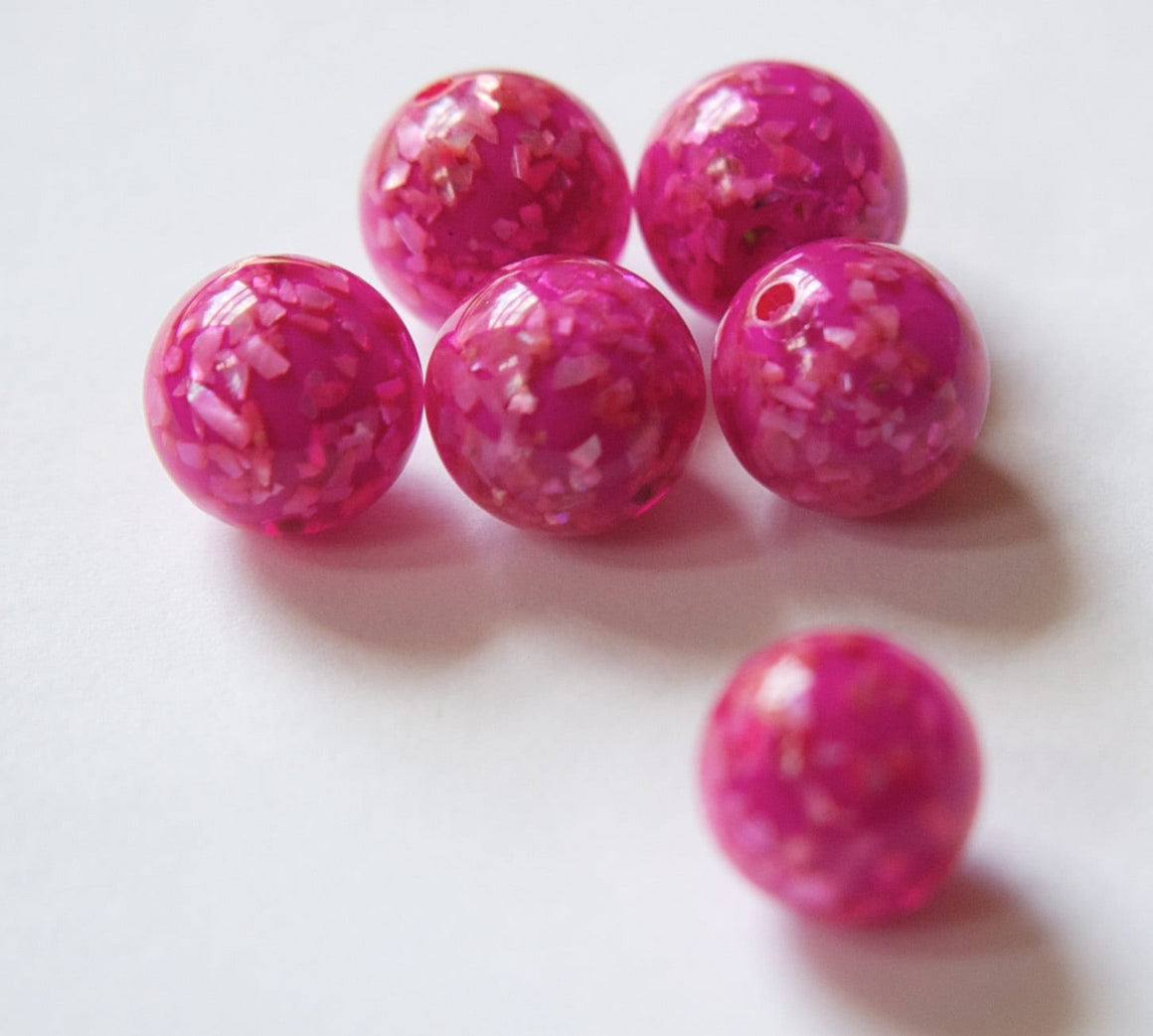 Vintage Lucite Pink Beads with MOP Glitter Inclusions 12mm (6) bds832J