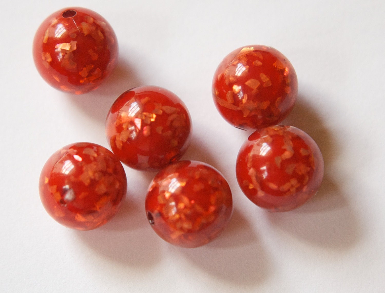 Vintage Lucite Brown Orange Beads with MOP Glitter Inclusions 12mm (6) bds832F