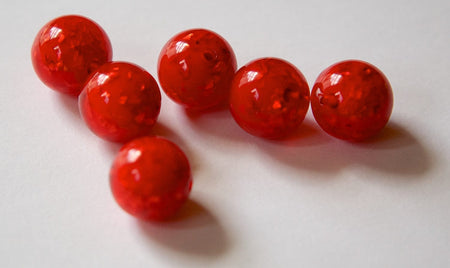 Vintage Lucite Red Orange Beads with MOP Glitter Inclusions 12mm (6) bds832G