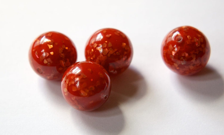 Vintage Lucite Brown Orange Beads with MOP Glitter Inclusions 18mm (4) bds832D