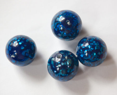 Vintage Lucite Blue Beads with MOP Glitter Inclusions 18mm (4) bds832C