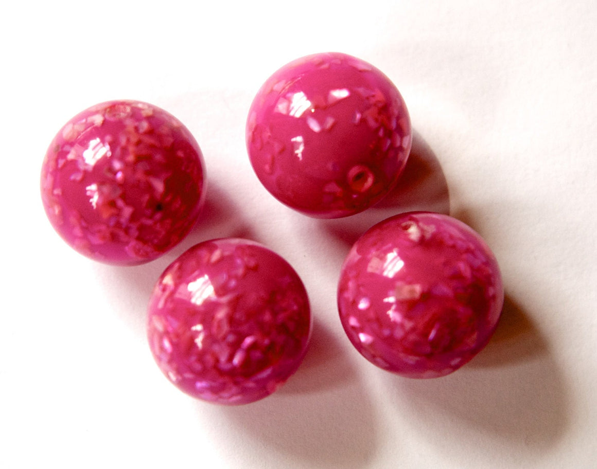 Vintage Lucite Pink Beads with MOP Glitter Inclusions 18mm (4) bds832B