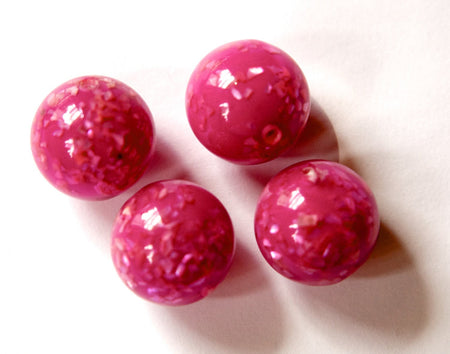 Vintage Lucite Pink Beads with MOP Glitter Inclusions 18mm (4) bds832B