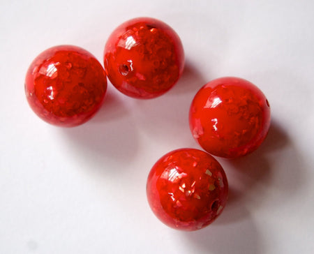 Vintage Lucite Red Orange Beads with MOP Glitter Inclusions 18mm (4) bds832A