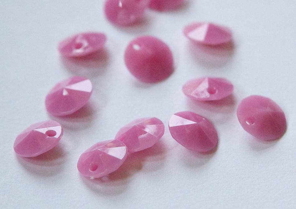 Vintage Faceted Rose Pink Acrylic Round Disk Charms Drops 10mm (15) chr026J