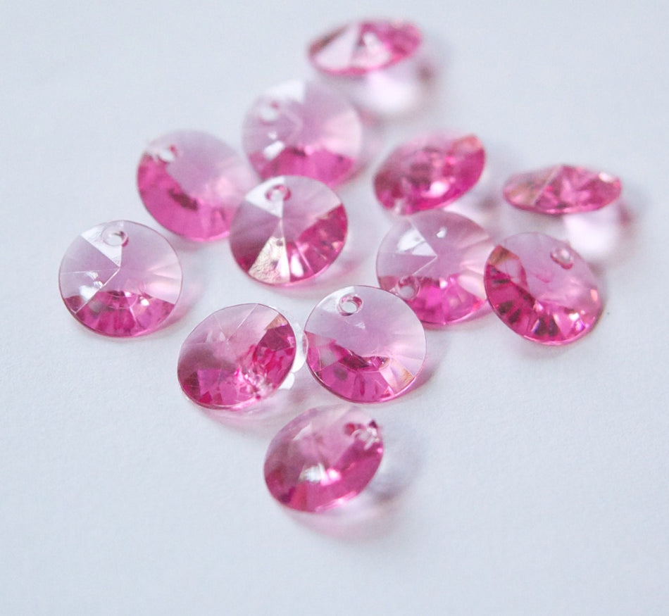Vintage Faceted Translucent Pink Acrylic Round Disk Charms Drops 10mm (15) chr026M
