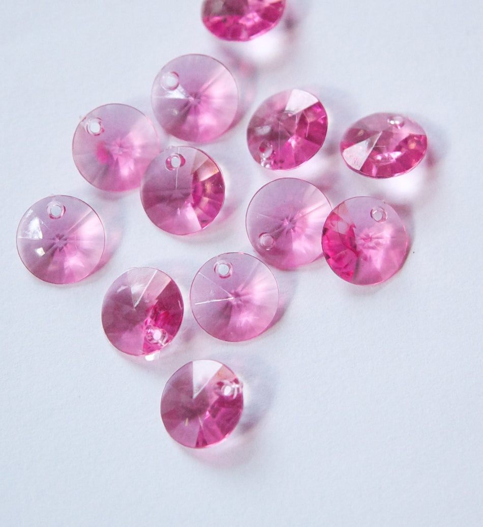 Vintage Faceted Translucent Pink Acrylic Round Disk Charms Drops 10mm (15) chr026M