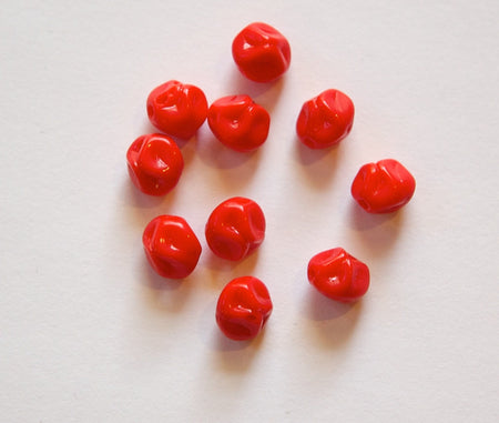 Vintage Red Baroque Pinched German Glass Beads grm010A