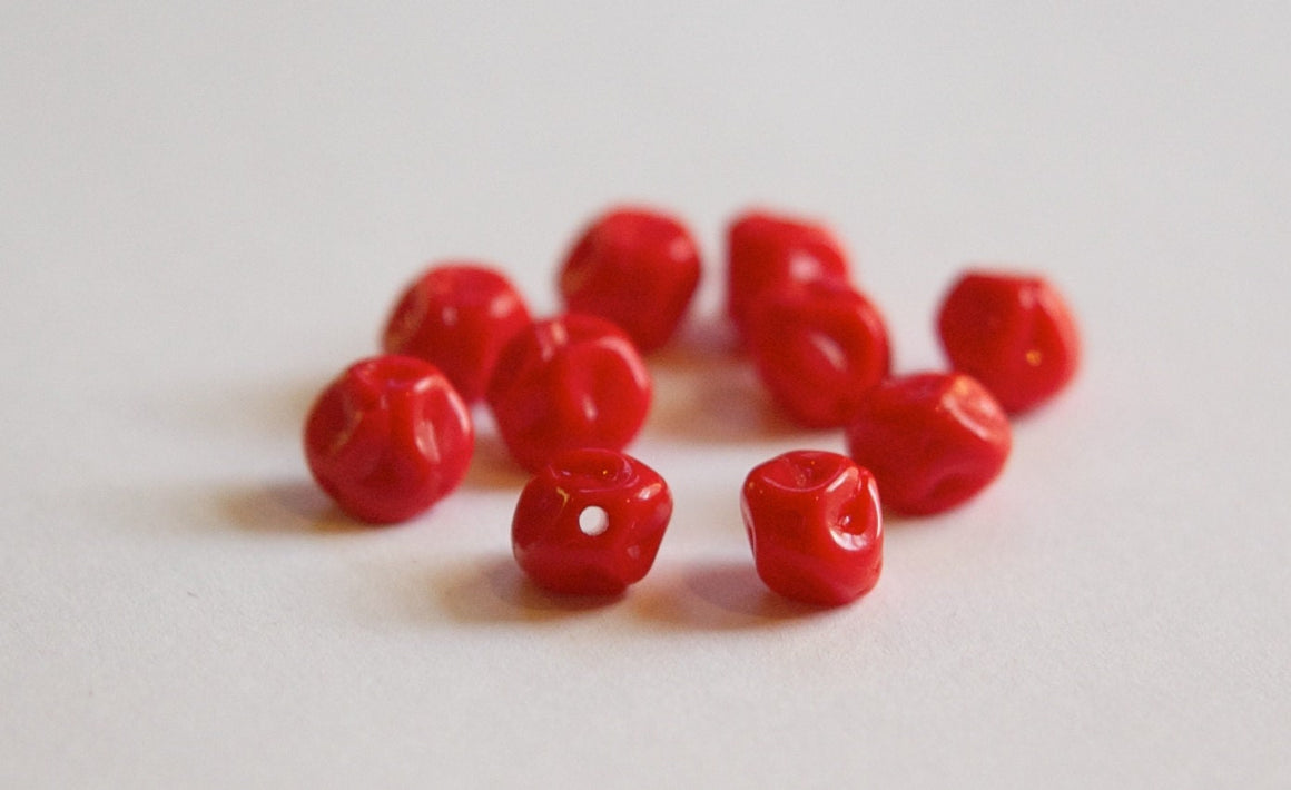 Vintage Red Baroque Pinched German Glass Beads grm010A