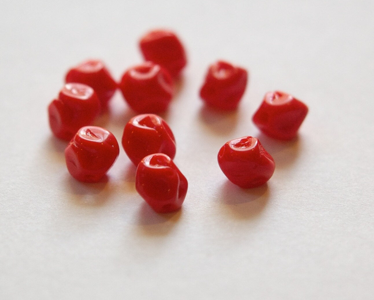 Vintage Red Baroque Pinched German Glass Beads grm010A