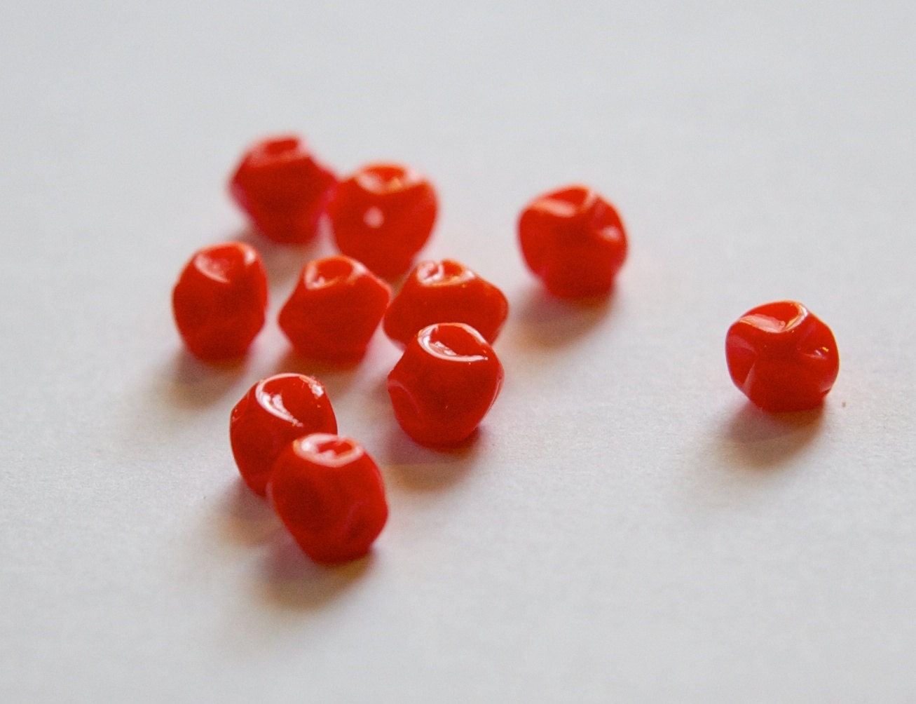 Vintage Orange Red Baroque Pinched German Glass Beads grm010C