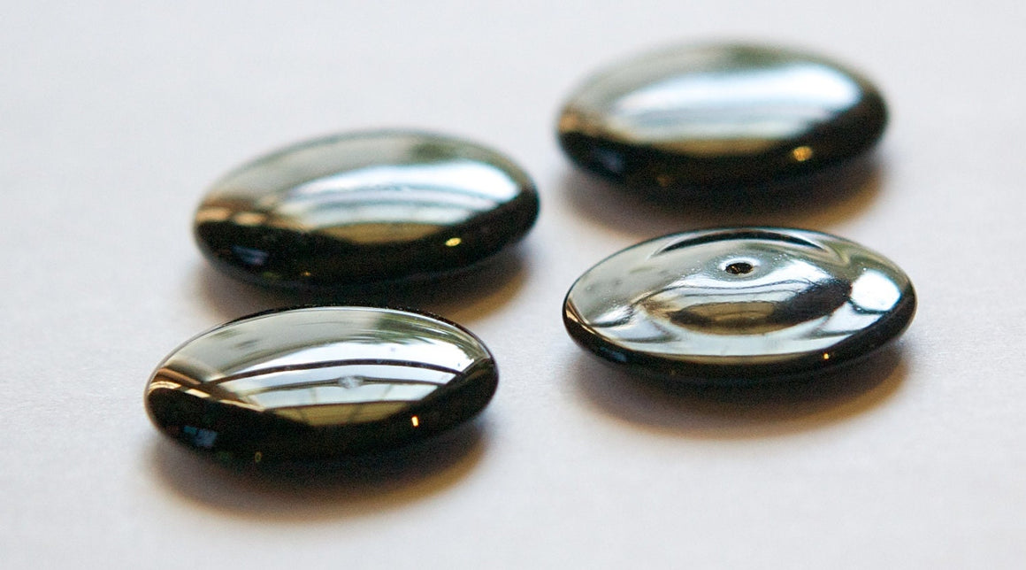 Vintage German Jet Black Glass Cabochon 23mm cab720D