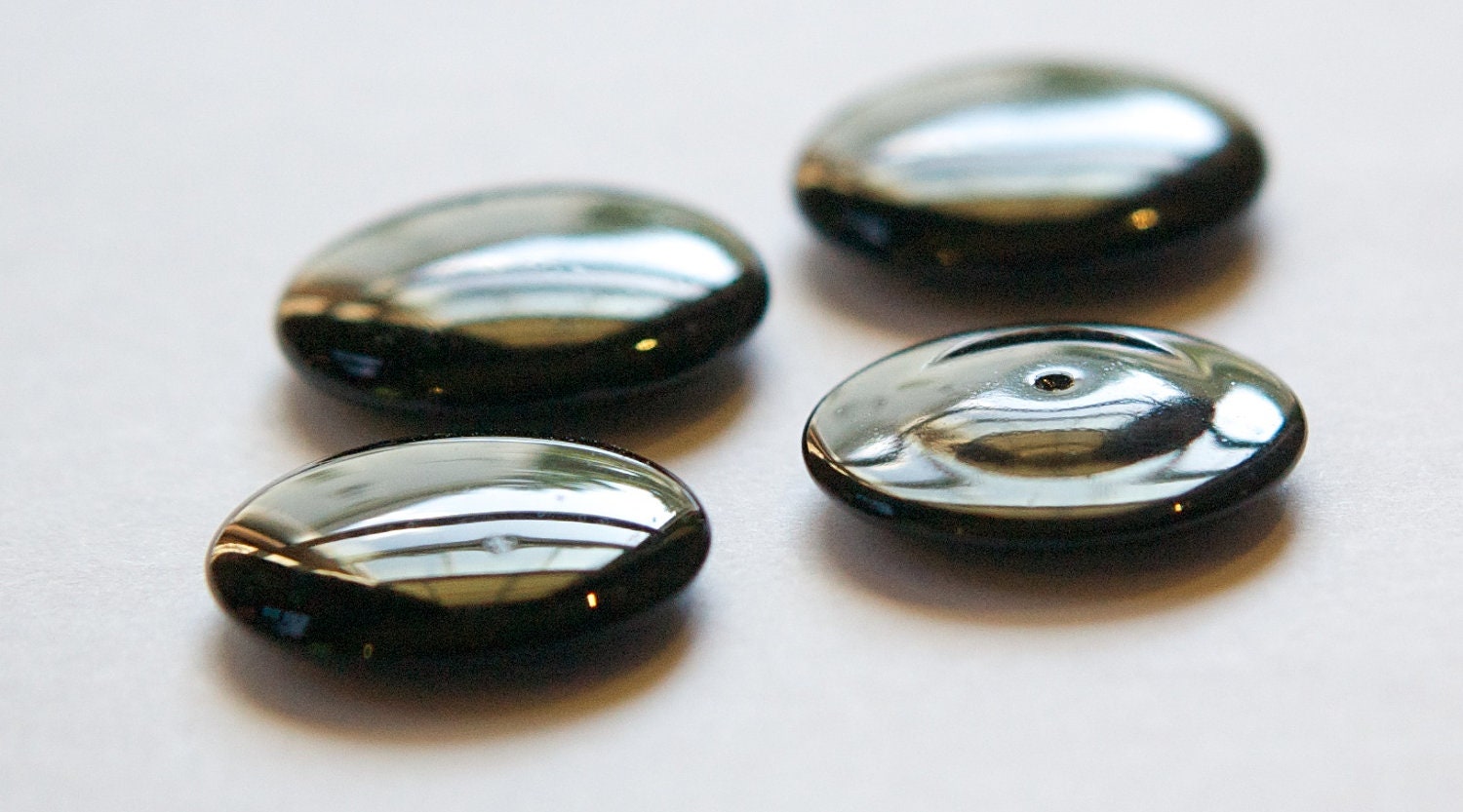 Vintage German Jet Black Glass Cabochon 23mm cab720D