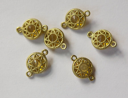Vintage Light Topaz Connector Beads with Neat Brass Frames 10mm (6) chr137F