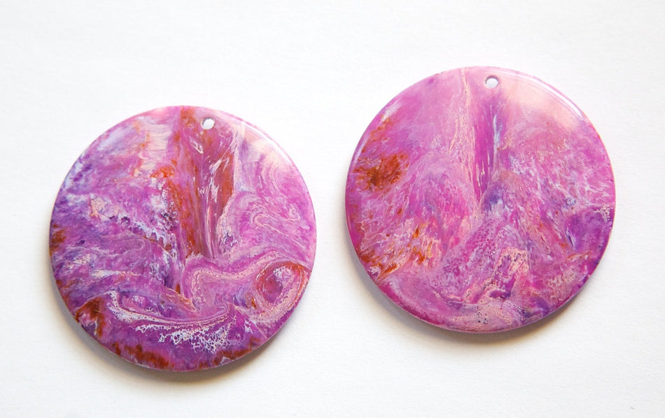 Vintage Pink Marbled Plastic Pendants 40mm pnd116H