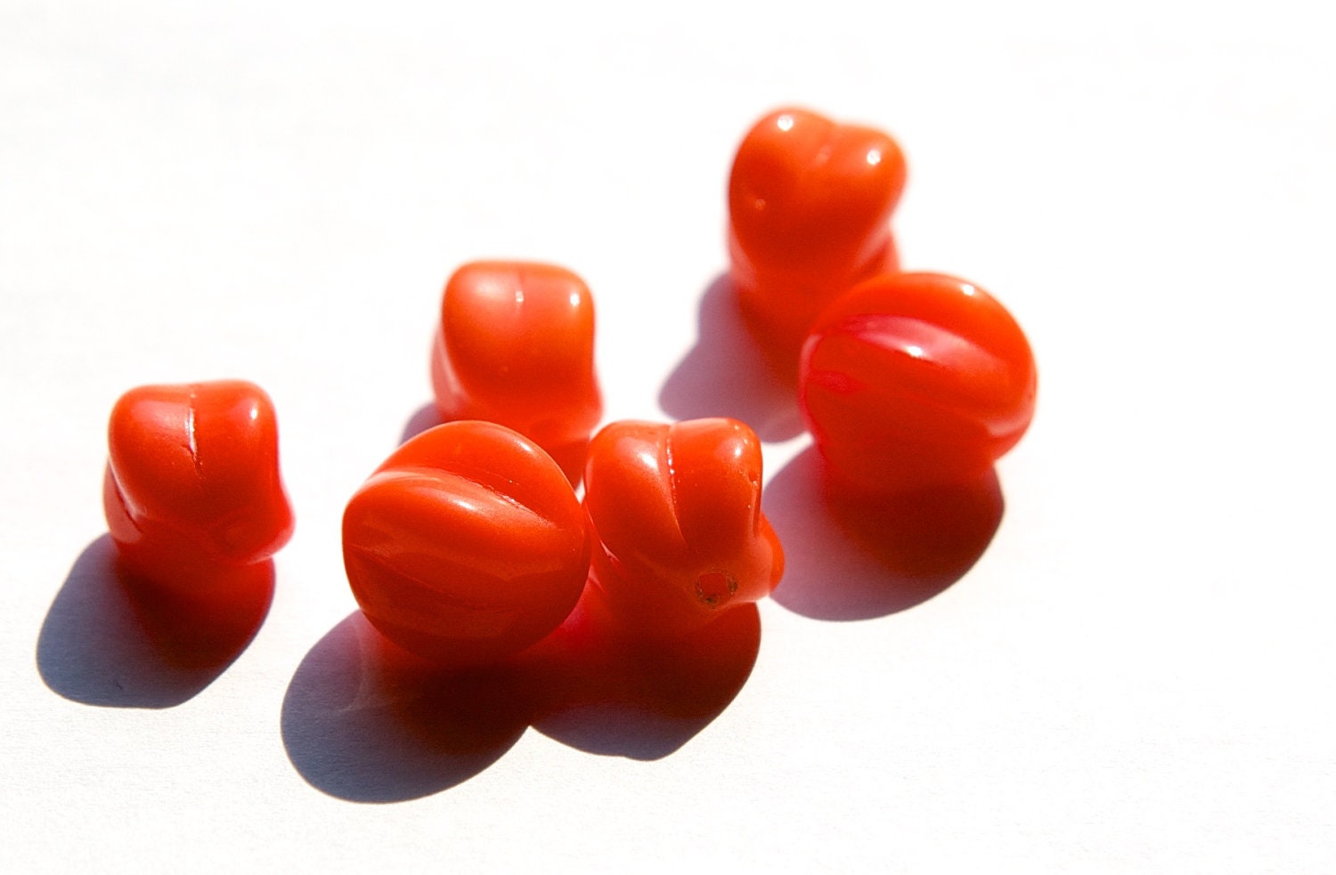 Vintage Orange to Red Ribbed German Glass Beads grm015A