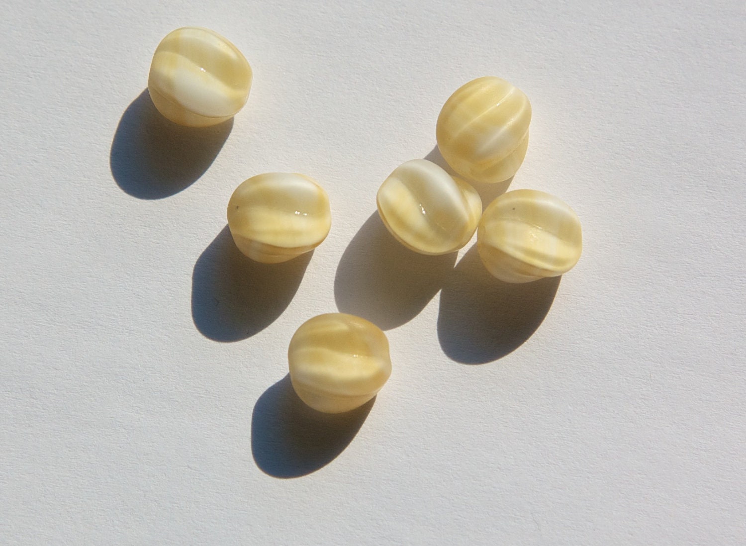 Vintage Opaque Tan and White Glass Melon German Beads 9mm (6) grm013