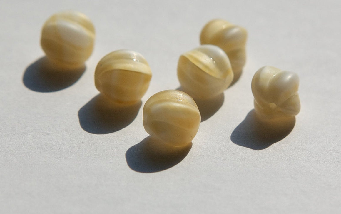 Vintage Opaque Tan and White Glass Melon German Beads 9mm (6) grm013
