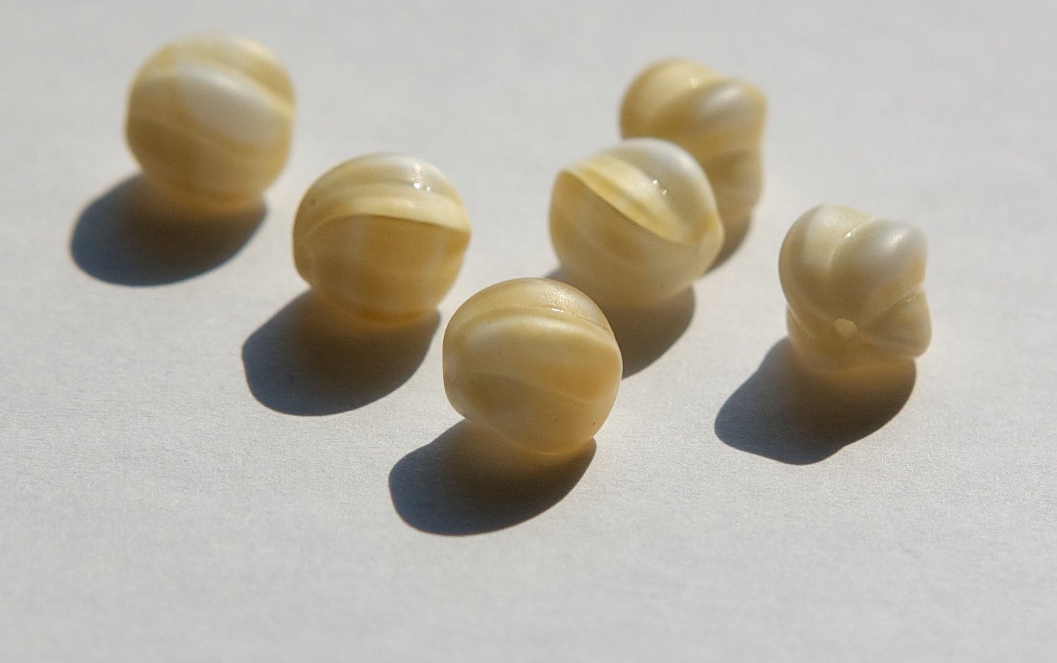 Vintage Opaque Tan and White Glass Melon German Beads 9mm (6) grm013