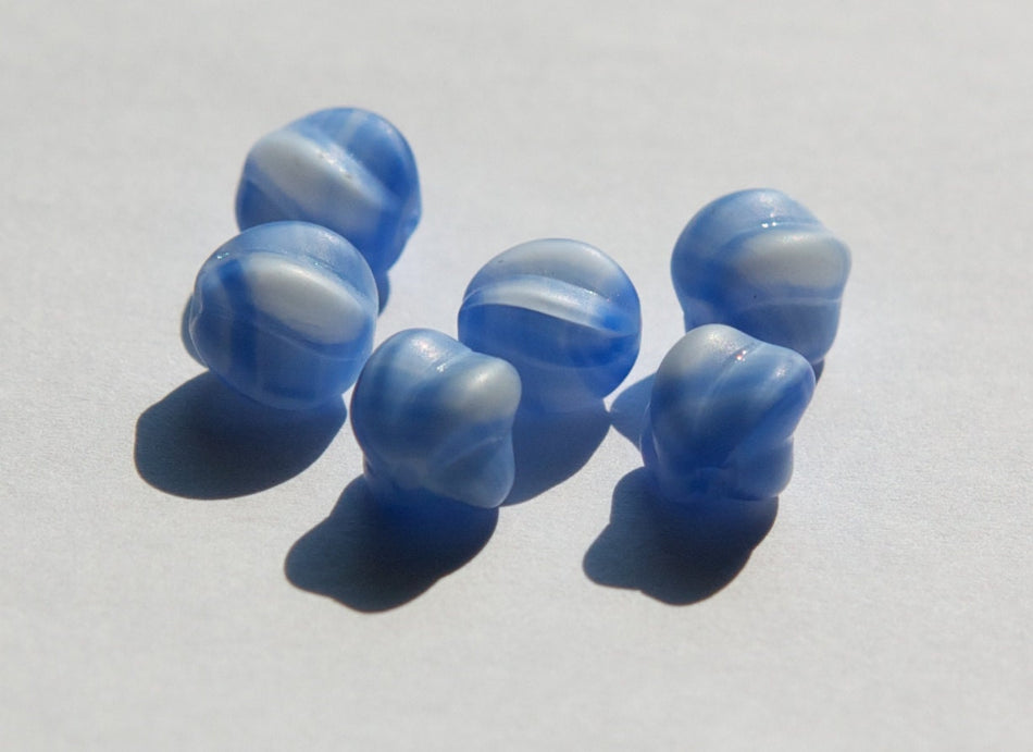 Vintage Opaque Blue and White Glass Melon German Beads 9mm (6) grm013A