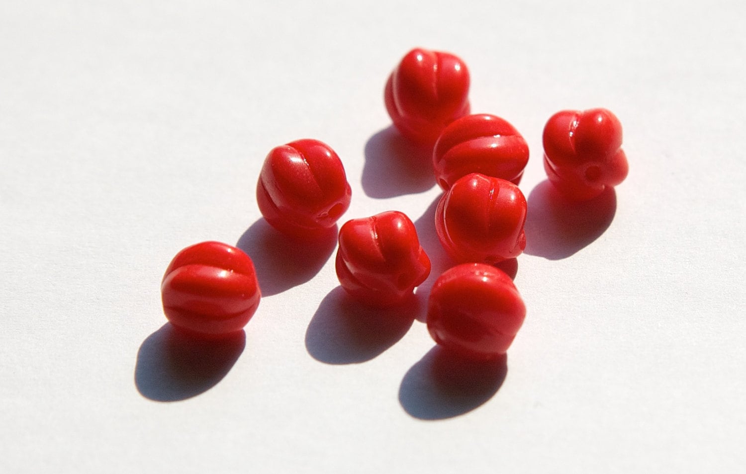 Vintage Opaque Red German Glass Melon Beads grm012A