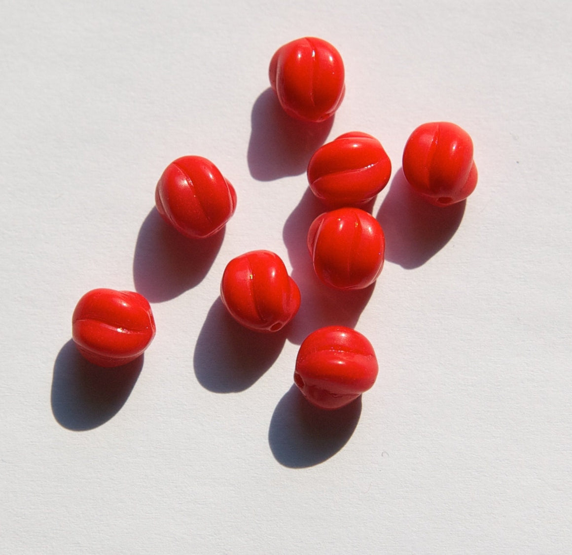 Vintage Opaque Red German Glass Melon Beads grm012A