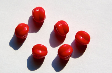 Vintage Opaque Red Glass Melon German Beads 9mm (6) grm013B