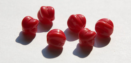 Vintage Opaque Red Glass Melon German Beads 9mm (6) grm013B