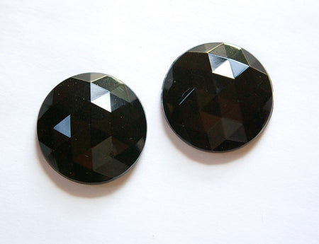 Vintage German Black Faceted Glass Cabochon 24mm tri cab720