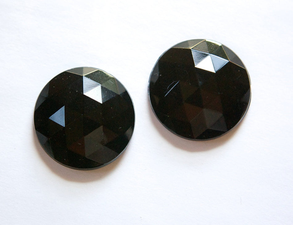 Vintage German Black Faceted Glass Cabochon 24mm tri cab720