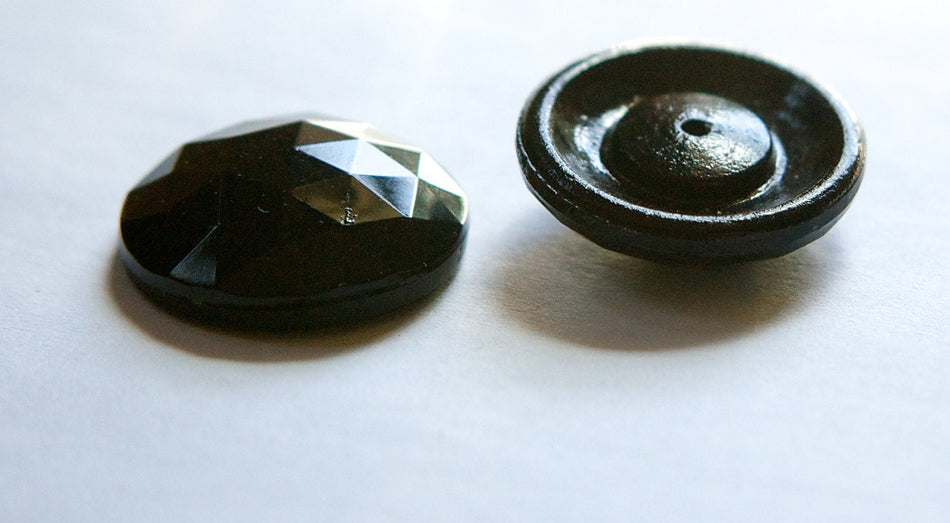 Vintage German Black Faceted Glass Cabochon 24mm tri cab720