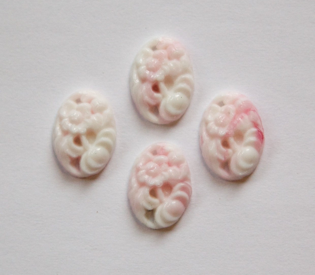Jade Green Etched Glass Floral Cabochon 14x10mm (4) cab750D